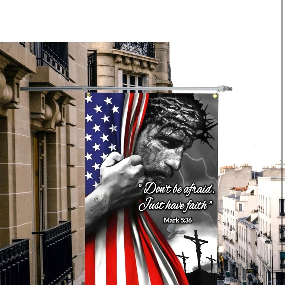 Inspirational Jesus and American Flag Banner
